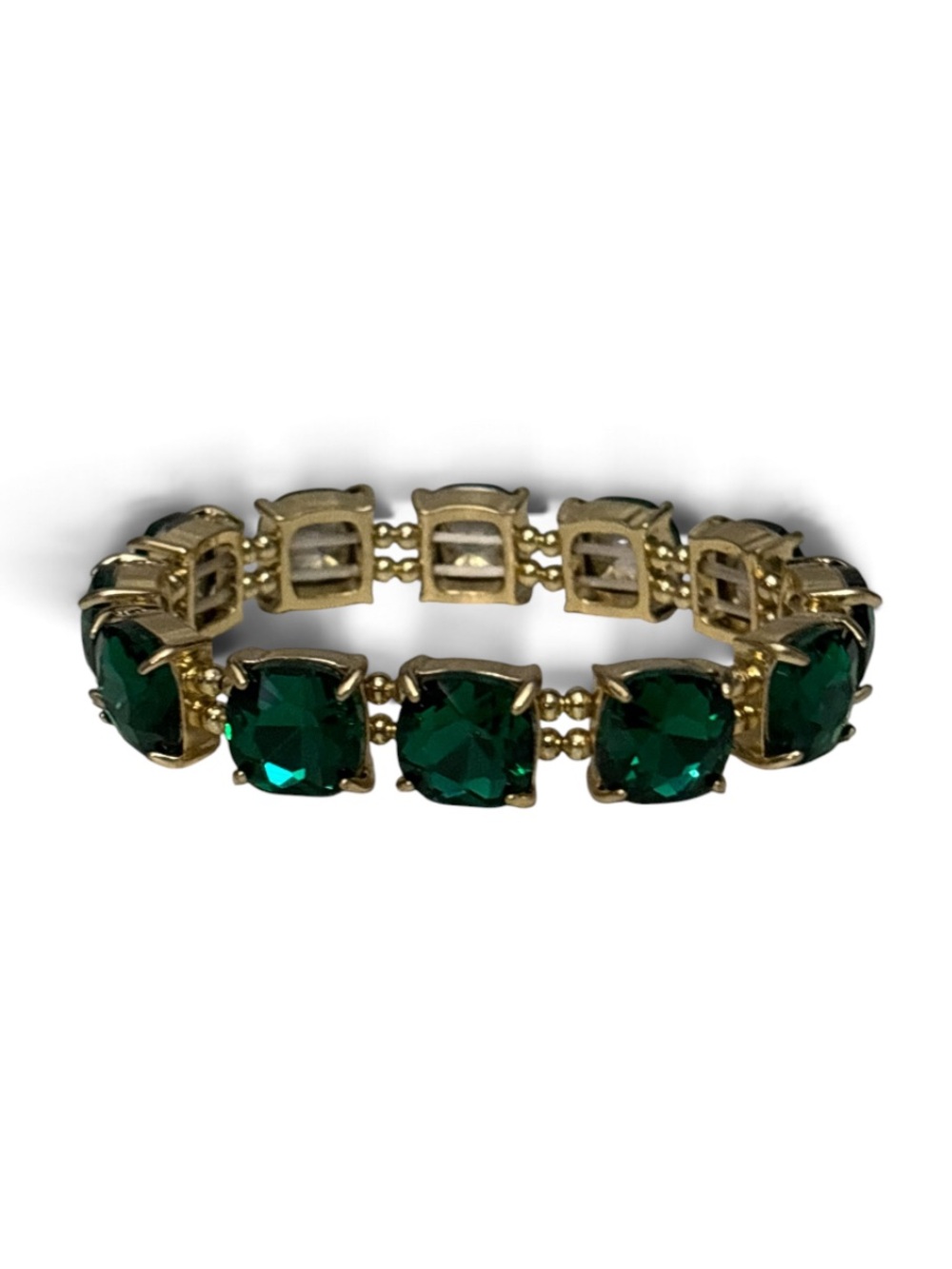Emerald Green Square Stretch Glass  Bracelet